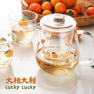 家用耐热煮茶花茶壶家用果汁过滤冷水壶 蓝莲花家居玻璃泡茶壶日式