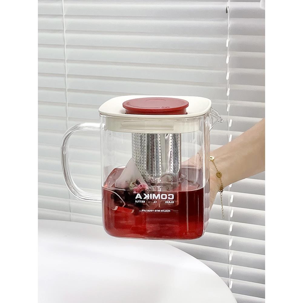 comika口咔大容量玻璃茶水壶耐高温茶水分离泡茶壶办公室家用水杯