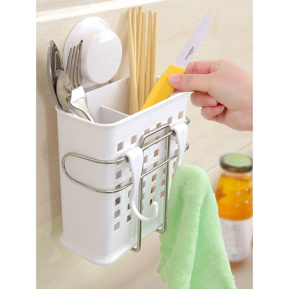 嘉宝不锈钢筷子筒创意双筒筷子笼沥水筷筒筷子架吸盘筷子盒带挂钩