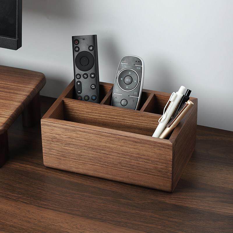 实木质桌面遥控器收纳盒客厅茶几分格笔筒杂物整理盒长方形小盒子