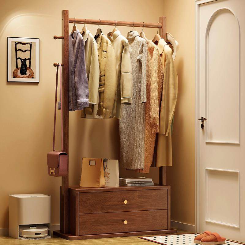 实木挂衣架床头柜一体卧室落地衣帽架带抽屉入户收纳柜客厅置物架,住宅家具,衣帽架,淘宝优惠券,粉丝福利购,淘宝优惠卷