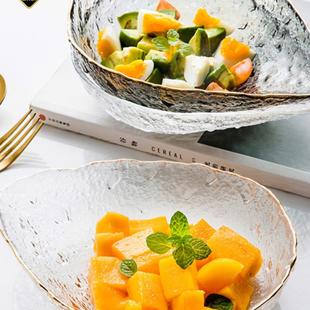 轻奢水滴碗金边锤纹玻璃碗家用餐具水果碗甜品碗沙拉碗餐厅小吃碗
