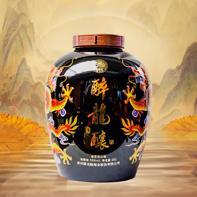 醉龙酿 龙影墨韵酱香型白酒坛装53度 大容量25L/坛