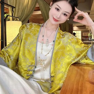 国衣外套缎面衬衣秋 真丝防晒衫 速发新中式 上风盘扣七分袖