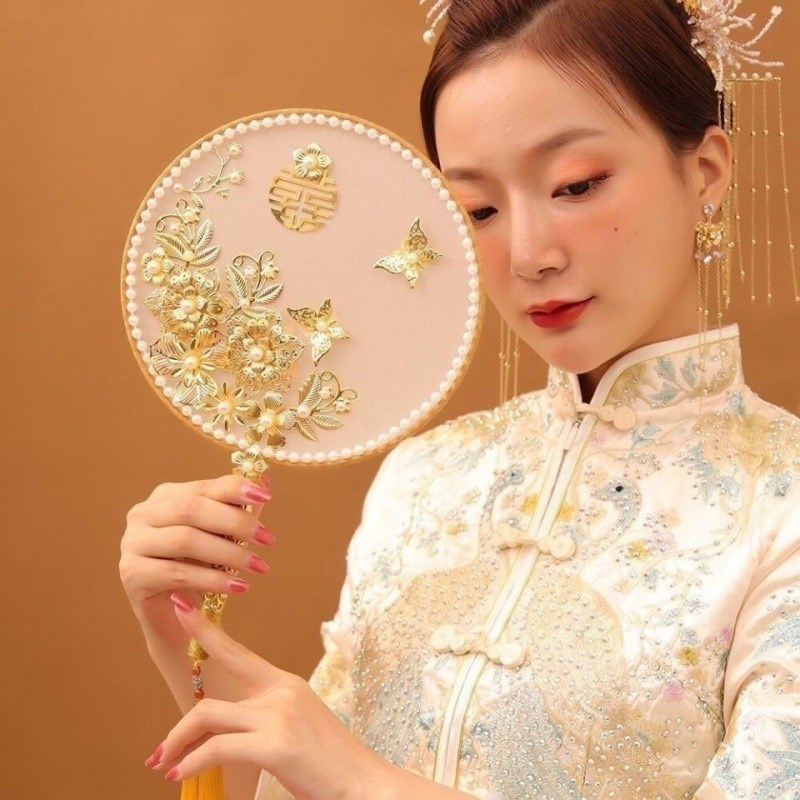 速发结婚团扇子中式婚礼秀禾服古风出嫁Q手捧花喜扇成品