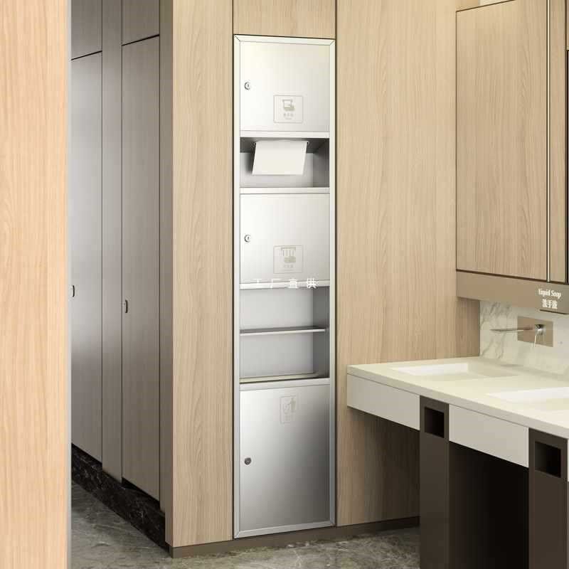 速发垃三合一不锈钢擦手纸盒纸装厕纸架嵌入式手暗箱L圾桶烘手器