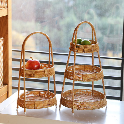 速发仿藤多层水果篮户外野餐零食架餐厅盘围炉煮茶中式点心架
