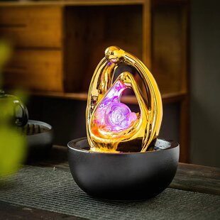 速发创礼陶瓷流水摆件茶桌喷泉居晶球桌面轮生财喷泉摆件家水意品