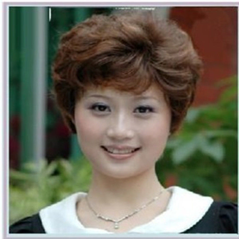 速发送妈发假老中妈年短卷发气质时尚假发短发卷发 中老年假发短