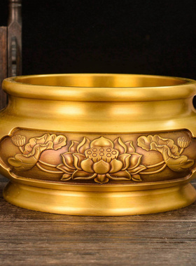 速发莲花香炉纯铜神件复古荷花关器家用供奉财摆铜公桌面工艺品