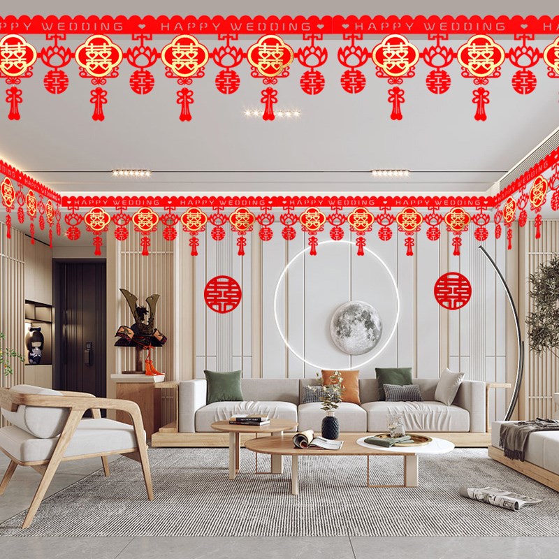 速发迎结婚墙围喜字方新婚房顶门楣婚庆布置用品卧室门帘客厅婚迎