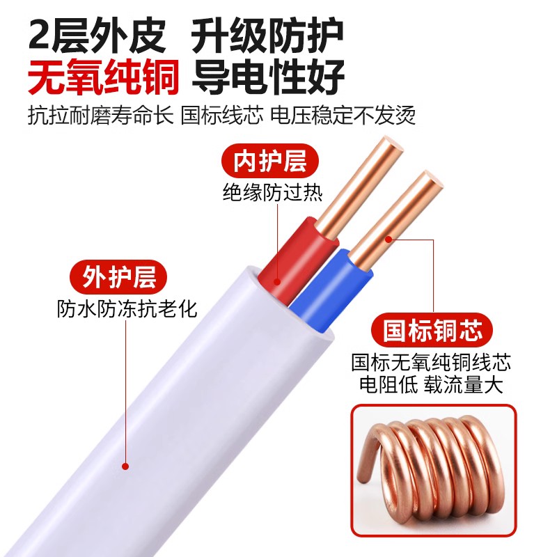 电线国标铜芯2.5 4 6平方铜电线家用家装硬线护套线电源线2芯