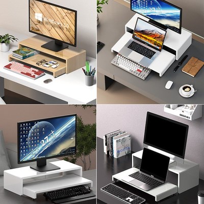 全实木桌子电脑显示器屏幕双层增高架笔记K本电脑放置台抬高置物