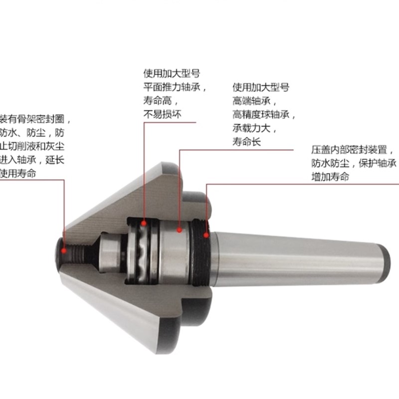 伞型回转顶尖蘑菇头顶针伞形活顶尖莫C氏MT3号4号5号75度防水防尘