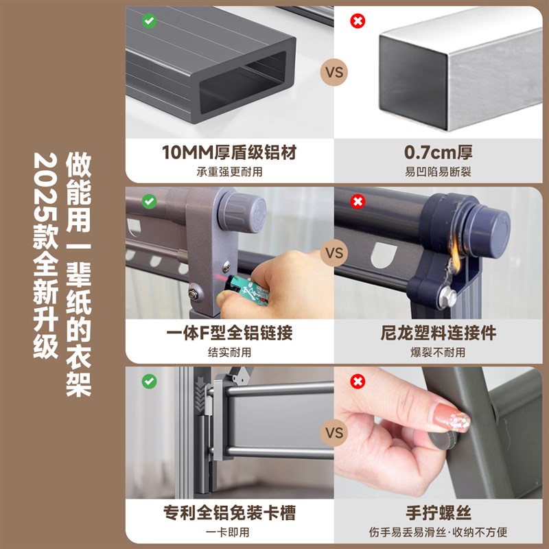 室外阳台晾d衣架室内家用户外伸缩加粗加厚防风落地式可折叠晒衣