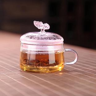 茶杯玻璃泡茶杯迷你蝴蝶墩墩杯办公室喝水杯家用茶水分离花茶杯