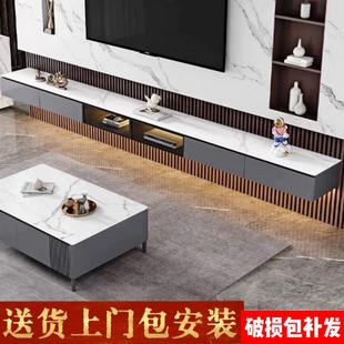 客厅悬浮岩板电视柜玻璃门路由器机顶盒储柜家用悬空挂意式 包安装