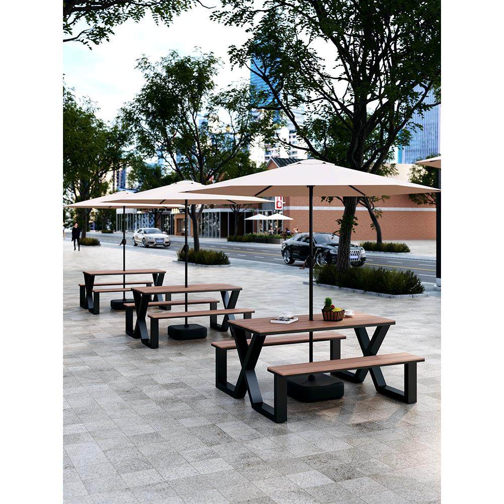 户外塑木桌椅组合网红奶茶店咖啡厅休闲桌椅室外庭院花园连体餐桌