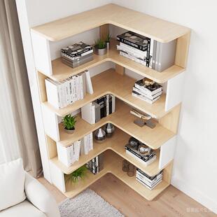 儿童实木转角书柜家用收纳柜书架落地拐角柜墙角柜L型靠墙置物架