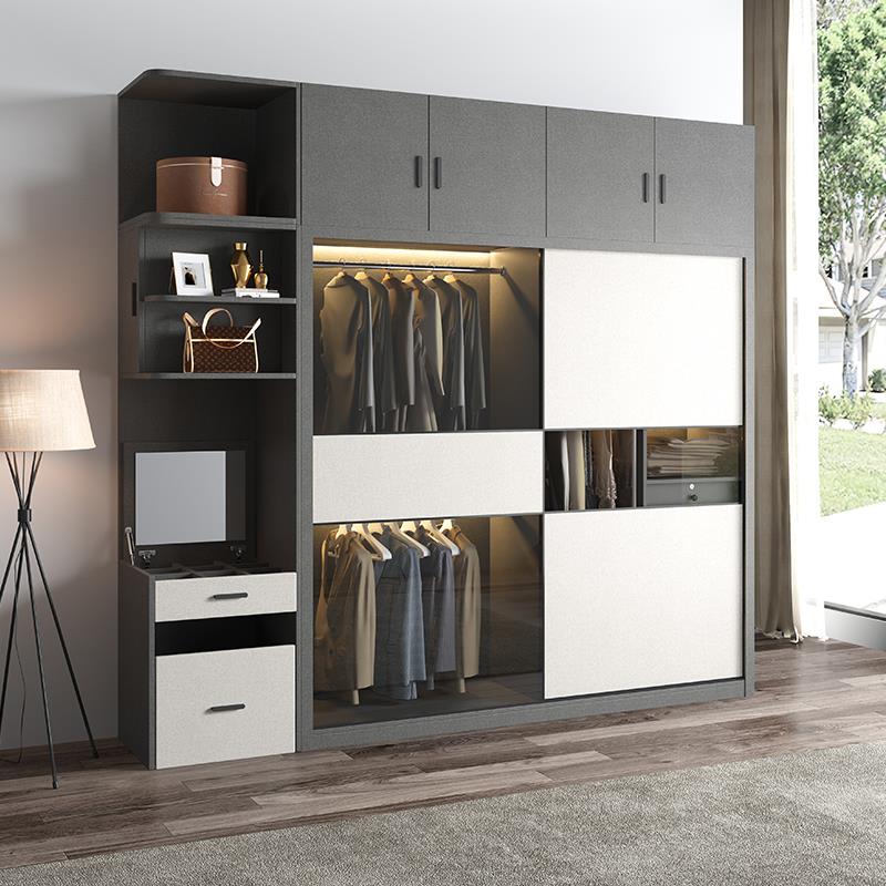 北欧推拉门衣柜简约现代组装家用卧室移门衣橱全实木多层板收纳柜