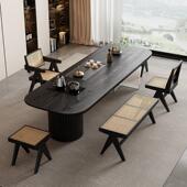 现代侘寂风茶台茶几高档原木泡茶桌椅组合设计师碳化黑色实木茶桌