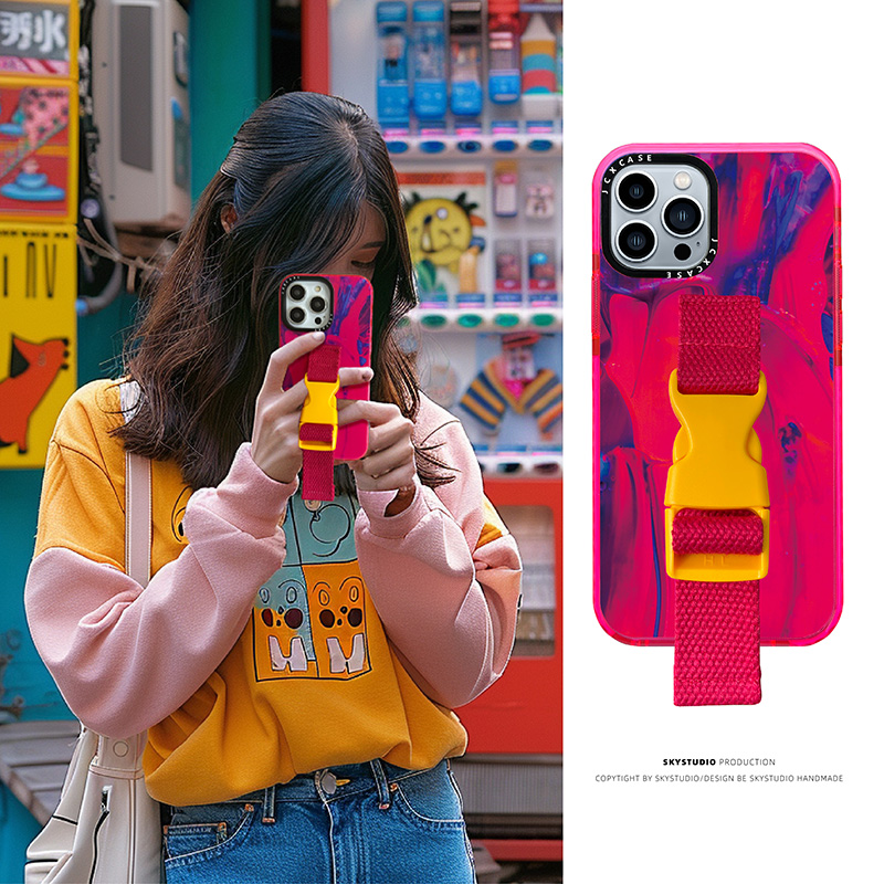 高品质case同款苹果17promax手机壳适用iphone14油画15plus手工棉织腕带13缝制支架12牢固11可斜挎16pro潮牌