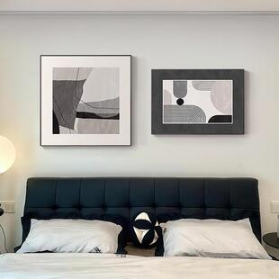 主卧室几何挂画间装饰画壁画卧房画黑白床头感客厅抽象简约灰高级