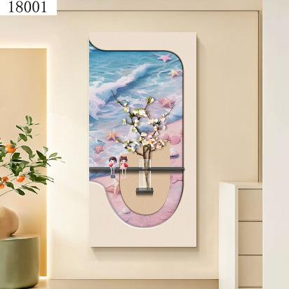 奶油风水培绿植客厅装饰画真瓶子放水养花玄关挂画立体砂岩画发光