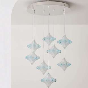 法式奶油风客厅大厅主灯复式挑空楼梯灯中古风创意星星餐厅吊灯