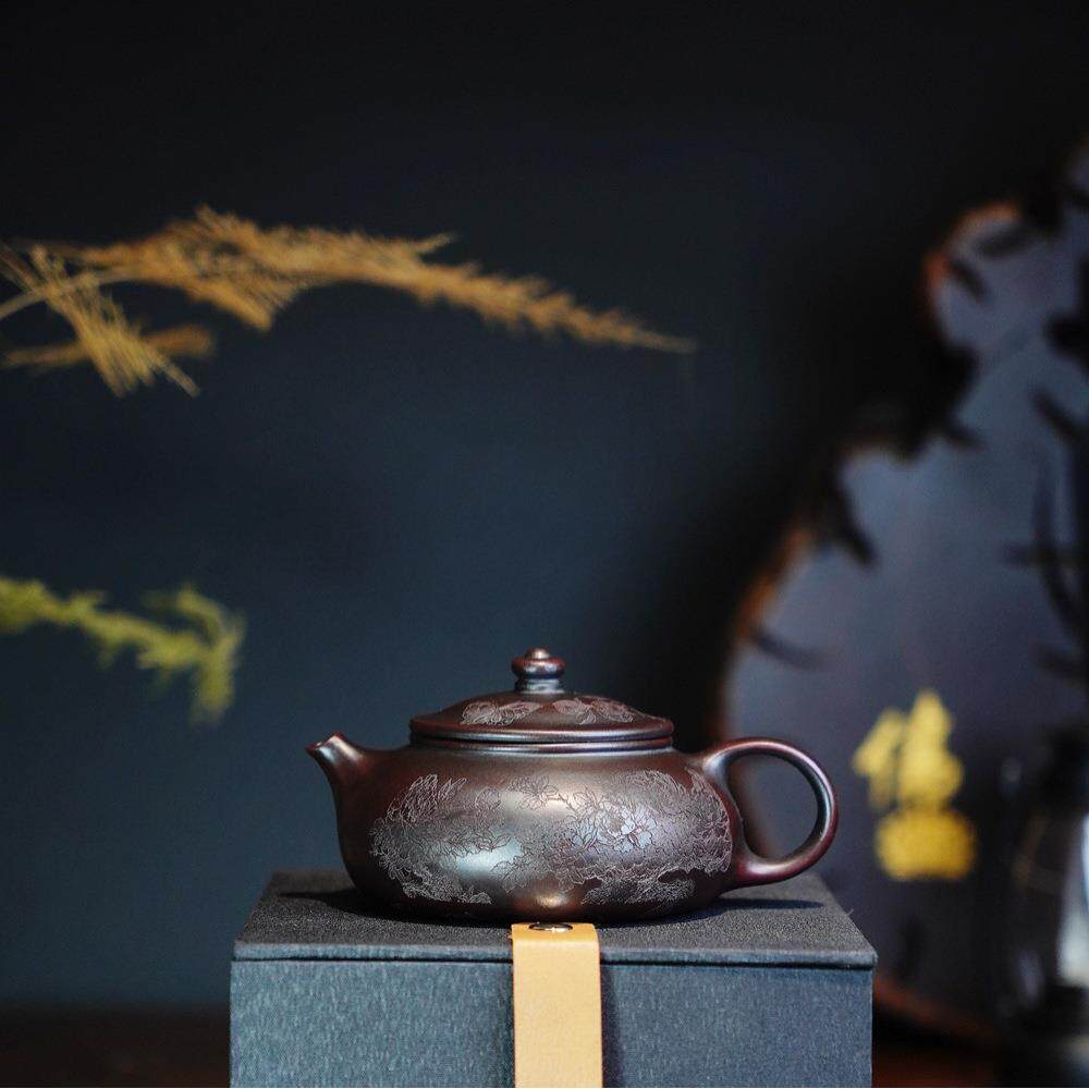 富贵花开寒江壶宜兴紫砂壶原矿古红泥功夫泡茶壶茶具