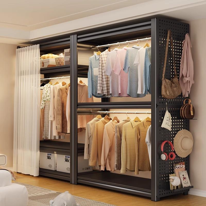 家用衣帽架落地多层开放式衣架卧室出租房简易衣柜多功能挂衣架子