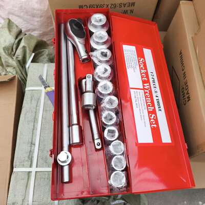 重型17件套3/4英寸驱动棘轮扳手11PC公制套筒19mm-50mm铁盒汽修具
