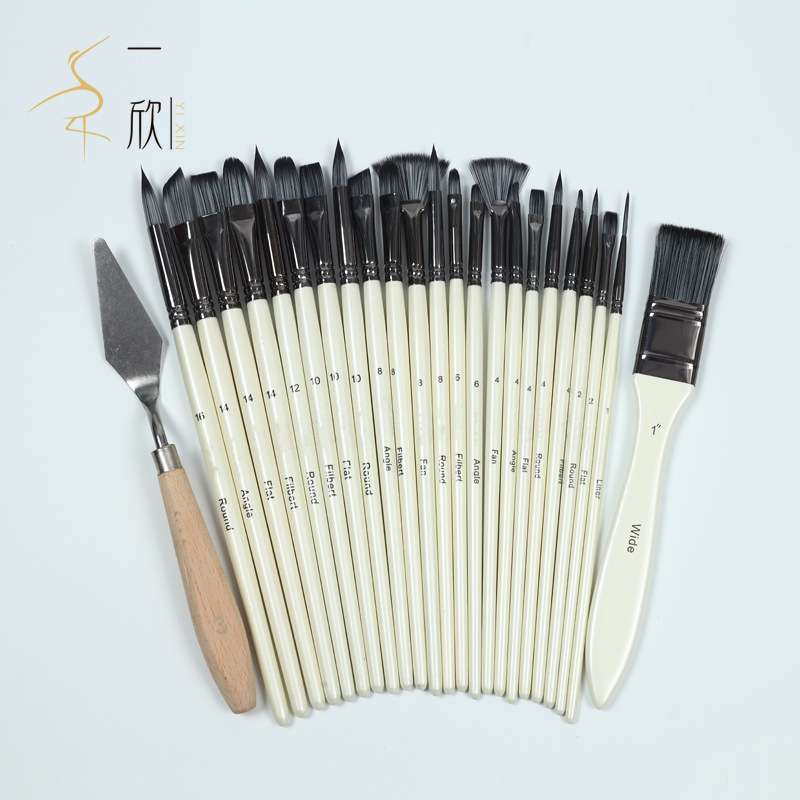 油画笔刷24支白杆丙烯颜料刷组合套装 工厂直销美术用品水粉画笔