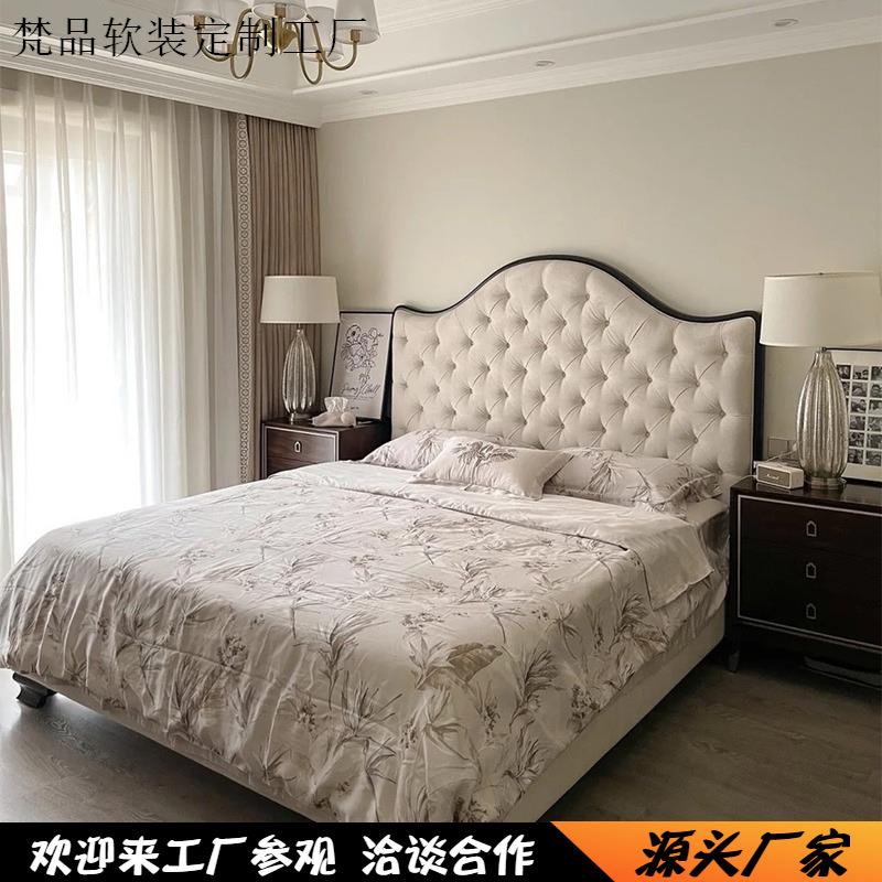 美式现代拉扣实木网红布艺高背1.8米框架双人婚床主卧公主床直销