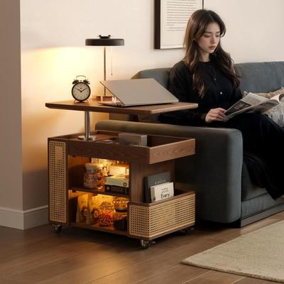 冬木实木移动茶几可升降式小户型客厅家用沙发边小推车巴士边几