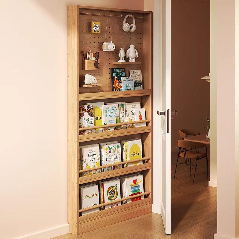 门后实木洞洞板收纳架小户型窄缝书架置物架壁挂多层绘本架薄柜子
