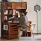 中古风实木desk书桌书柜一体组合客厅卧室书桌E0级