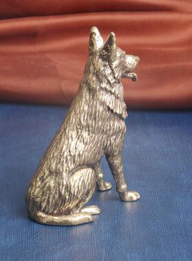 纯黄铜覆古法手工匠作旧典藏国风艺术摆件坐犬大生肖狼狗镇纸茶宠