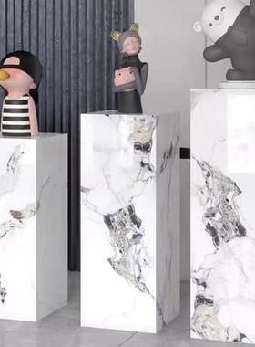 岩板花架工艺装饰品雕塑展示台别墅新房家居客厅定制底座落地摆件