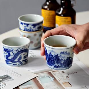 景德镇陶瓷青花可乐杯家用茶具单个茶杯个人专用啤酒杯手握小杯子