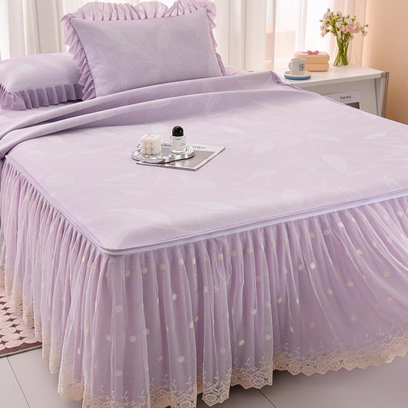 蕾丝公主风冰丝凉席三件套夏天空调凉席子床裙1.8m床罩可机洗高级