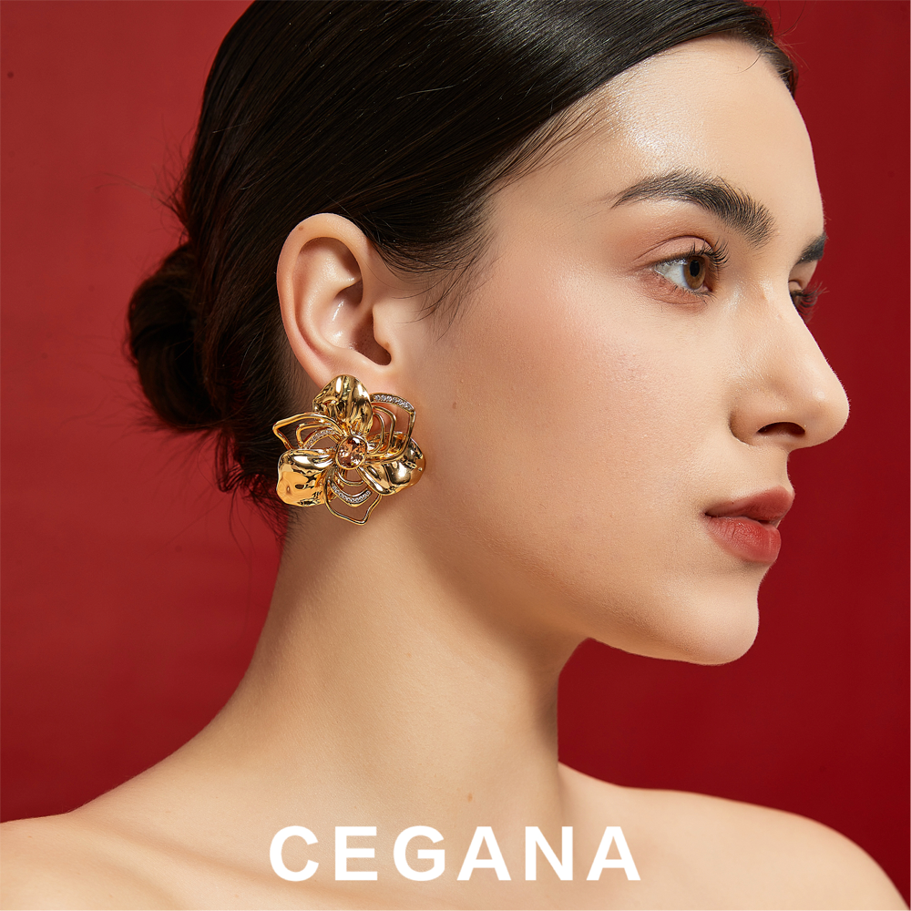 金银双色流苏叶子耳饰度假风轻奢