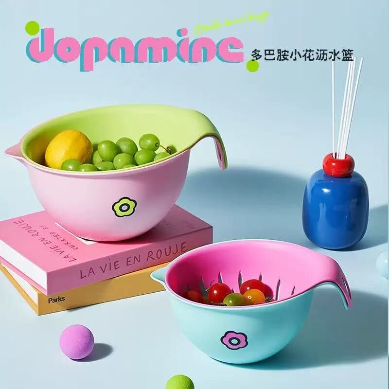 圆形带手柄塑料设计感双层厨房洗水果备菜多巴胺沥水篮洗菜篮