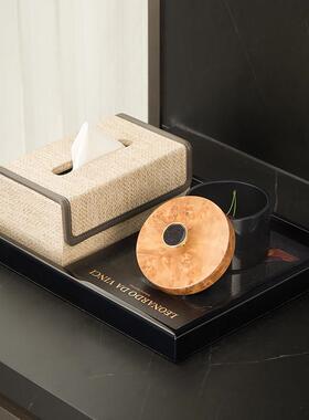 新中式样板房客厅角几茶几饰品陶瓷花瓶软装设计托盘花器组合摆件