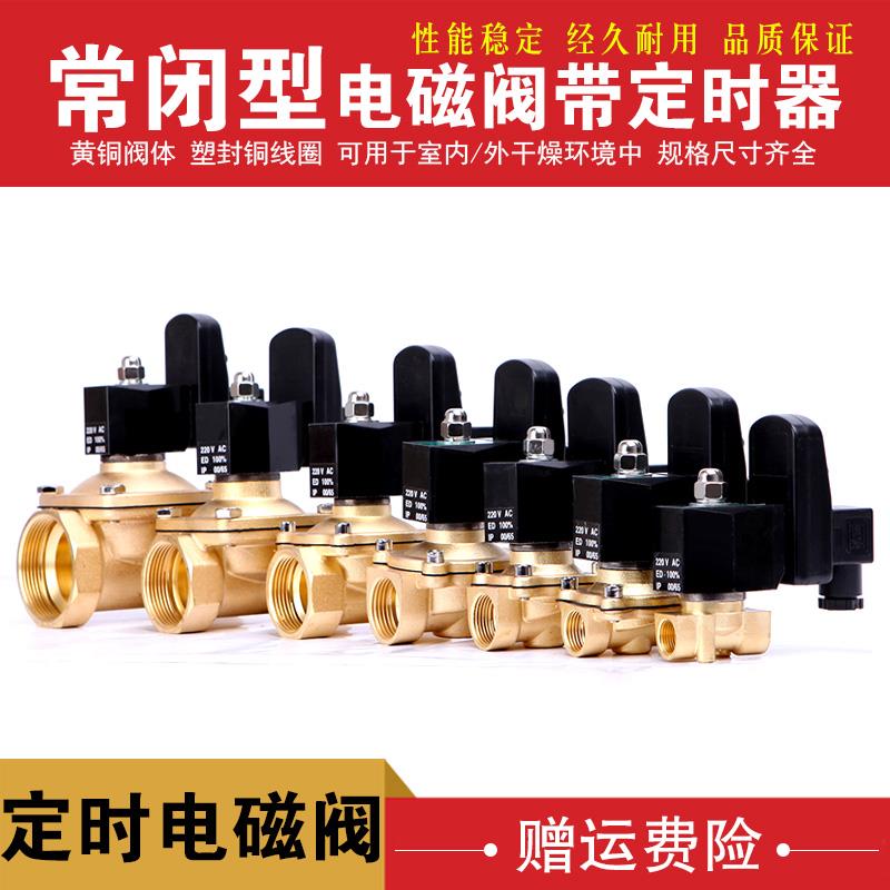 常闭黄铜阀 定时器电磁阀电子排水阀水阀气阀3分4 分6分1寸AC220V