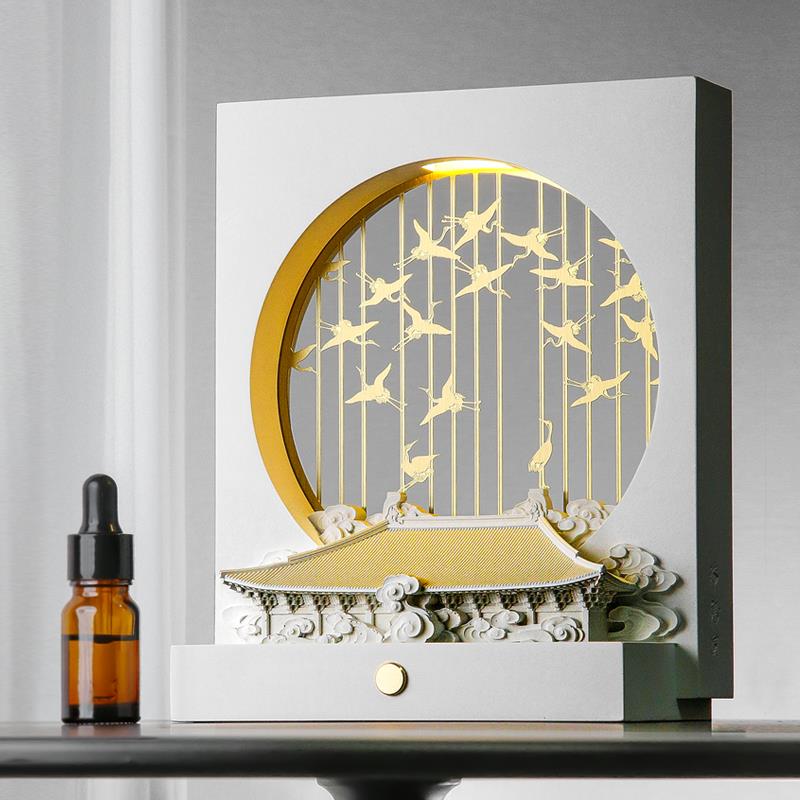 泥想国瑞鹤图香薰灯新中式氛围灯床头摆件中国风夜灯生日礼物女生