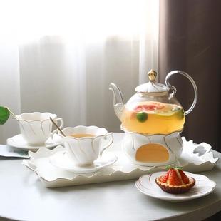 陶瓷水果花茶茶具套装 下午茶杯 家用欧式 玻璃茶壶组合蜡烛加热英式