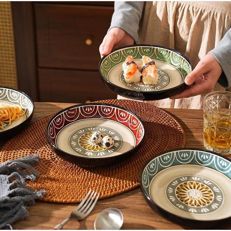 舍里INS风好看的盘子家用菜盘高级感西餐牛排盘窑变花间陶瓷盘,餐饮具,盘,淘宝优惠券,粉丝福利购,淘宝优惠卷