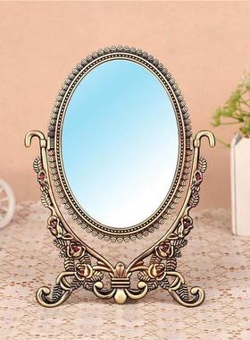 ALINA台式金属学生镜子欧式复古双面梳妆镜便携化妆镜可爱公主镜