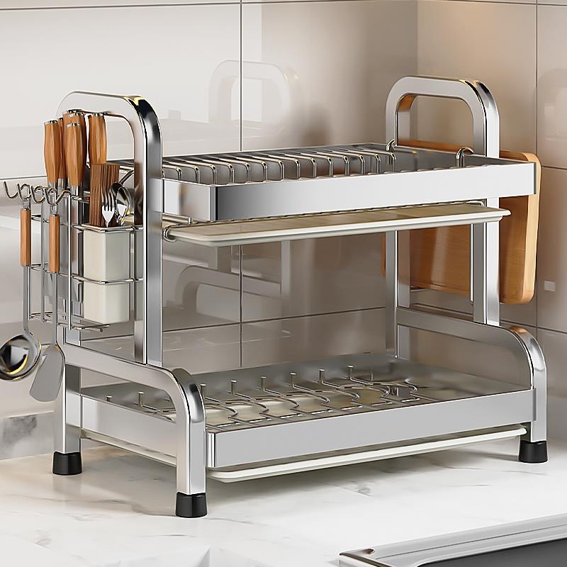 304不锈钢碗碟收纳层架厨房多功能置物架放碗盘沥水碗架碗筷收纳